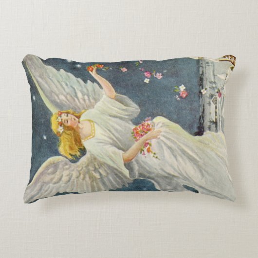 星とヴィンテージビクトリアンクリスマスエンジェルバラ アクセントクッション (正面)