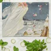 星とヴィンテージビクトリアンクリスマスエンジェルバラ キッチンタオル (折り畳み)