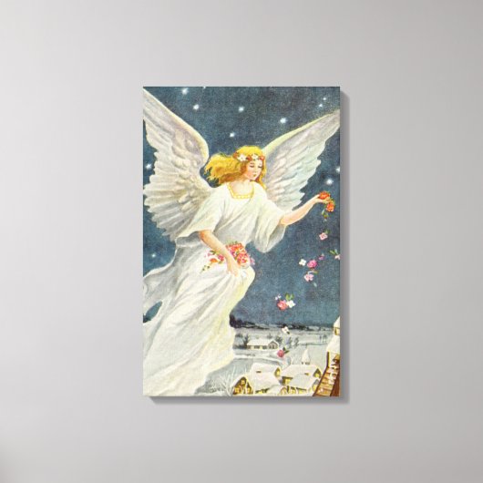 星とヴィンテージビクトリアンクリスマスエンジェルバラ キャンバスプリント (正面)