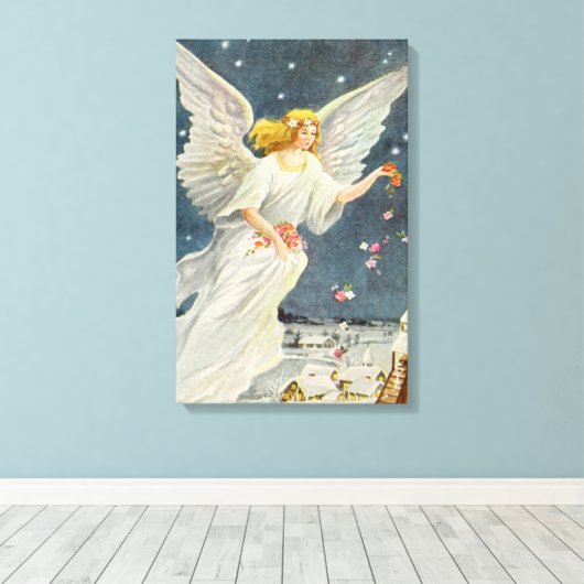 星とヴィンテージビクトリアンクリスマスエンジェルバラ キャンバスプリント (インサイチュ (ウッドフロア))