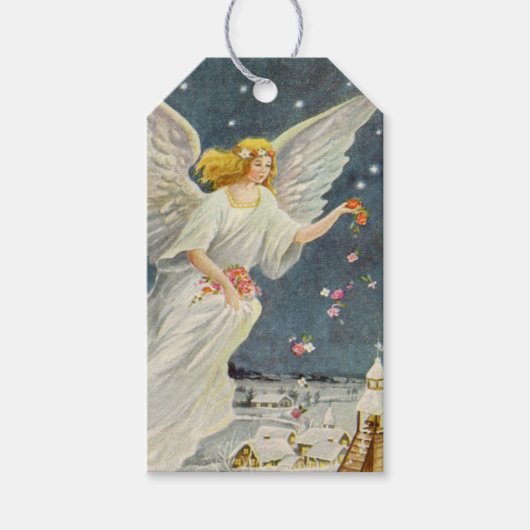 星とヴィンテージビクトリアンクリスマスエンジェルバラ ギフトタグ (正面)