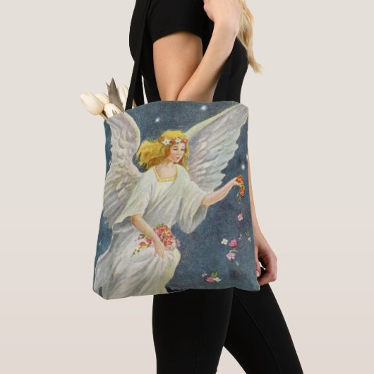 星とヴィンテージビクトリアンクリスマスエンジェルバラ トートバッグ (クローズアップ)