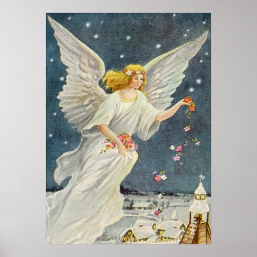 星とヴィンテージビクトリアンクリスマスエンジェルバラ ポスター (正面)