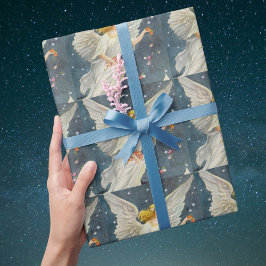 星とヴィンテージビクトリアンクリスマスエンジェルバラ ラッピングペーパー