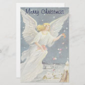 星とヴィンテージビクトリアンクリスマスエンジェルバラ 便箋 (正面/裏面)