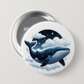 星と一緒に浮かぶ雲のクジラのボタン 缶バッジ (正面&裏面)