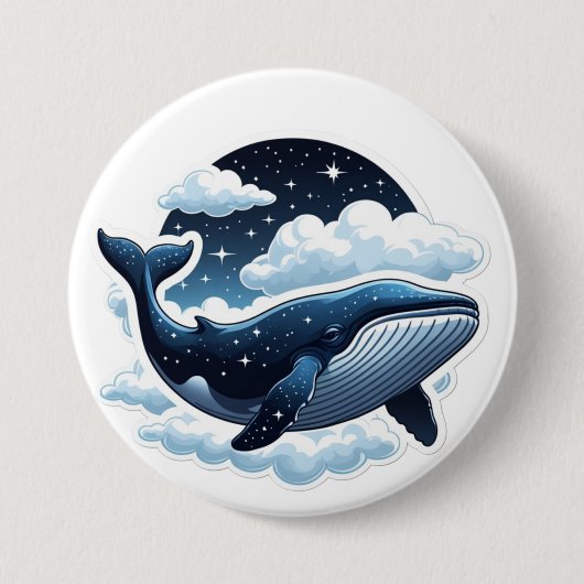 星と一緒に浮かぶ雲のクジラのボタン 缶バッジ (正面)