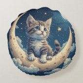 星と三日月の上のかわいい子猫 ラウンドクッション (裏面)