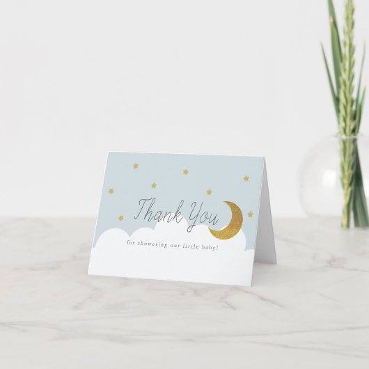 星と三日月 赤ちゃんブルー 男の子 サンキューカード (正面)
