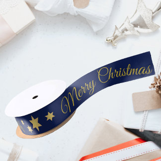 星と共に華やぐメリークリスマス ブルー サテンリボン