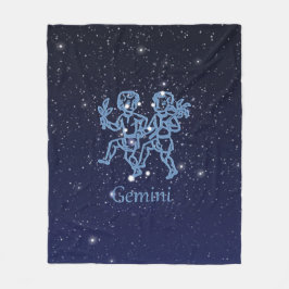 星と共に輝くふたご座と星座記号 フリースブランケット