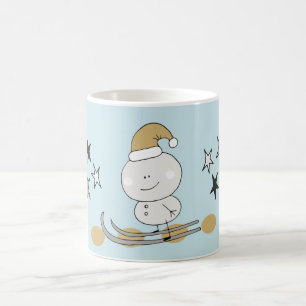 星と冬のスキー雪だるま コーヒーマグカップ