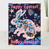 星と卵のある空のウサギ カード (正面)