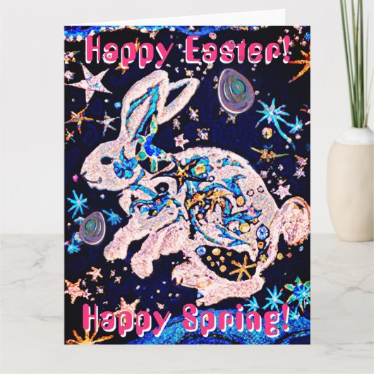 星と卵を持つ空のうさぎ カード (正面)