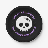 星と可愛いスカルブラックパープルハッピーハローウィン ペーパープレート (正面)