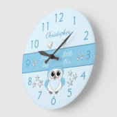 星と名前の付いた可愛いフクロウの青 ラージ壁時計 (傾斜)