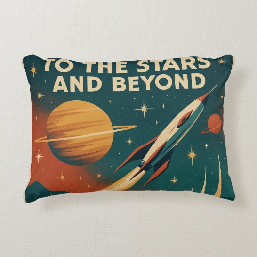 "星と向こうに"ヴィンテージ宇宙旅行 アクセントクッション (正面)