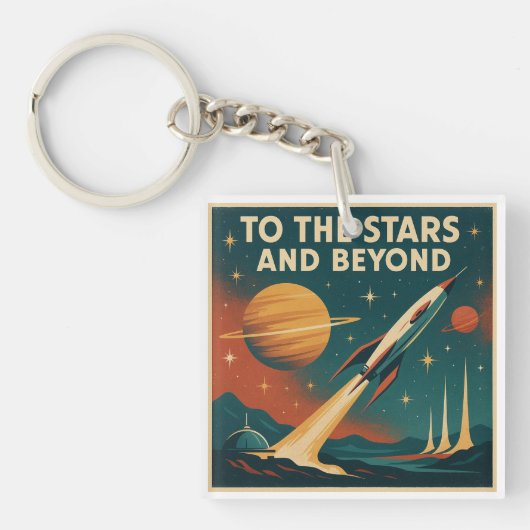 "星と向こうに"ヴィンテージ宇宙旅行 キーホルダー (正面)