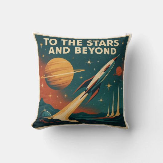 "星と向こうに"ヴィンテージ宇宙旅行 クッション (正面)