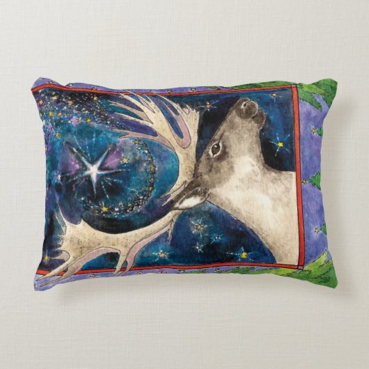 星と夜のクリスマスのトナカイ輝くア アクセントクッション (正面)
