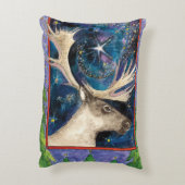 星と夜のクリスマスのトナカイ輝くア アクセントクッション (裏面(縦))