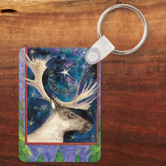 星と夜のクリスマスのトナカイ輝くア キーホルダー (裏面)