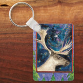 星と夜のクリスマスのトナカイ輝くア キーホルダー (正面)