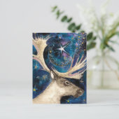 星と夜のクリスマスのトナカイ輝くア シーズンポストカード (スタンド正面)