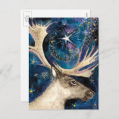 星と夜のクリスマスのトナカイ輝くア シーズンポストカード (正面/裏面)