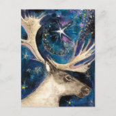 星と夜のクリスマスのトナカイ輝くア シーズンポストカード (正面)