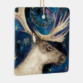 星と夜のクリスマスのトナカイ輝くア セラミックオーナメント (右)
