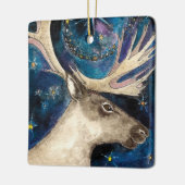 星と夜のクリスマスのトナカイ輝くア セラミックオーナメント (左)