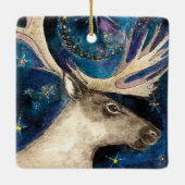 星と夜のクリスマスのトナカイ輝くア セラミックオーナメント (裏面)
