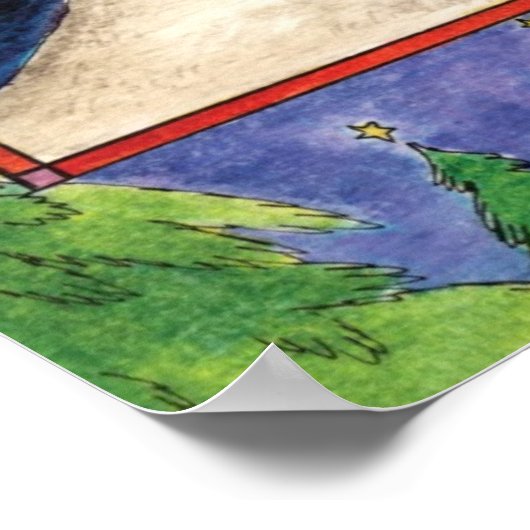 星と夜のクリスマスのトナカイ輝くア ポスター (角)