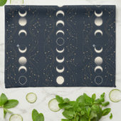 星と夜を添えたミニマリスト月相パターン キッチンタオル (折り畳み)