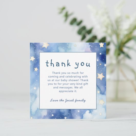 星と夜空の赤ちゃんシャワー青感謝していあなた 招待状 (スタンド正面)