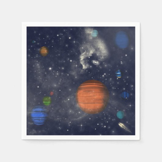 星と惑星が宇宙した銀河系 スタンダードカクテルナプキン (正面)