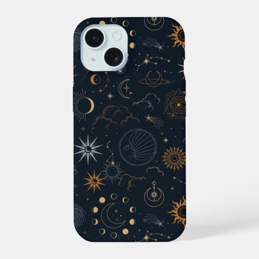 星と惑星のパターン iPhone 15ケース (裏面)