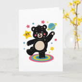 星と惑星を持つコズミックベア – かわいい宇宙 カード (黄色い花)