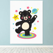 星と惑星を持つコズミックベア – かわいい宇宙 キャンバスプリント (インサイチュ (ウッドフロア))