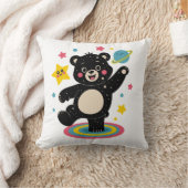 星と惑星を持つコズミックベア – かわいい宇宙 クッション (ブランケット)