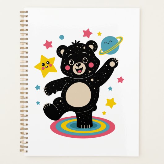 星と惑星を持つコズミックベア – かわいい宇宙 プランナー手帳 (正面)