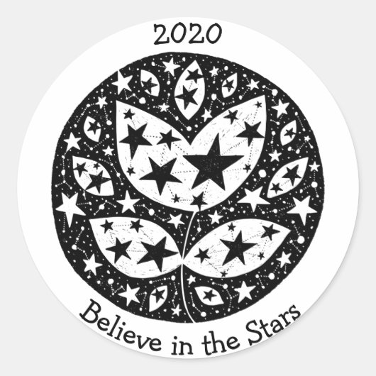 星と星座コスモスの花B/W ラウンドシール (正面)