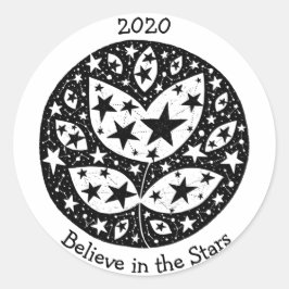 星と星座コスモスの花B/W ラウンドシール