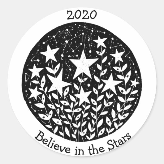 星と星座フラワーガーデンinスカイB/W ラウンドシール (正面)