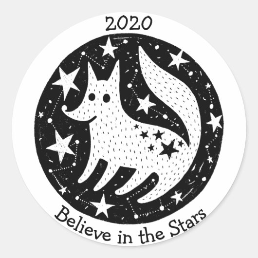 星と星座フレンドリーホワイトドッグウルフB/W ラウンドシール (正面)