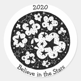 星と星座ポップコーン花雲B/W ラウンドシール