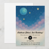 星と月のある夜空の誕生日 招待状 (正面/裏面)