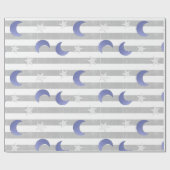 星と月のグレーと青 ラッピングペーパー (フラット)