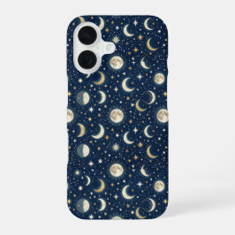 星と月のパターン iPhone 16ケース